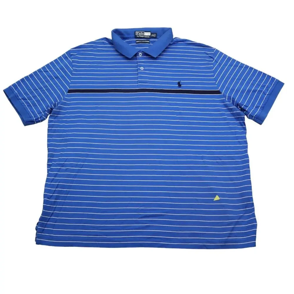 Polo Shirt Mens XL Blue Striped Ralph Lauren Moisture Management Pima Rugby Golf